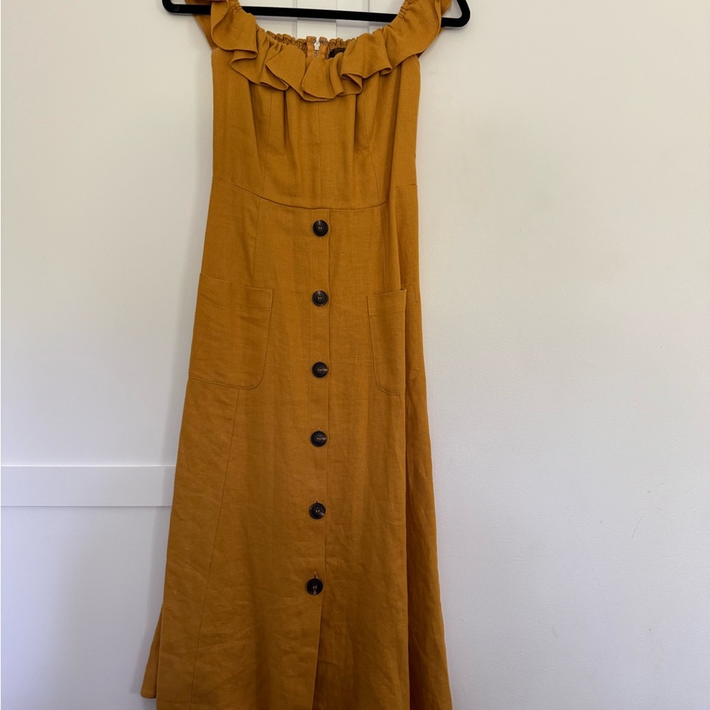 Reformation Mustard Smocked Dress